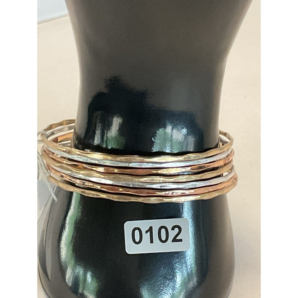 Bancroft Mixed Metal Hammered Multi Strand Cuff Bracelet Gold Silver Rose Gold - Picture 2 of 5